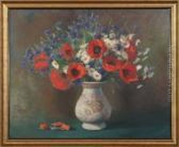 Still Life With A Bunch Of Flowers In A Vase. Signed Peder Knudsen - view 1