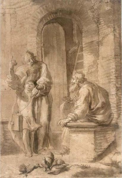 Two Old Men And A Little Boy Conversing - view 1