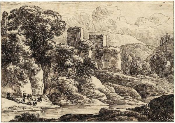 Fluslandschaft Mit Burgruine - view 1