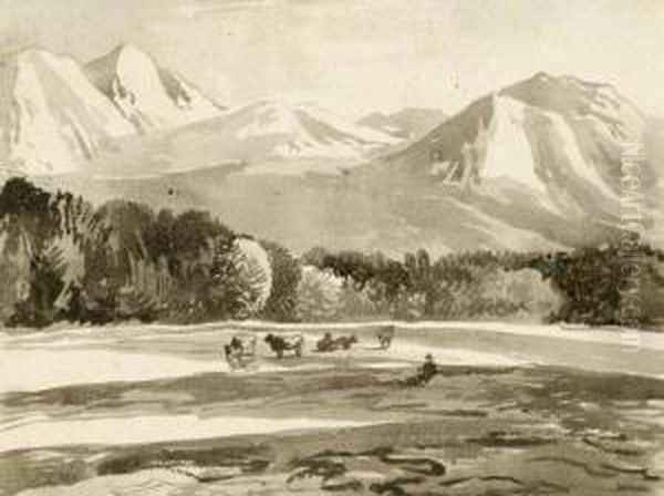 Gebirgslandschaft Mit Kuhen Und Hirte - view 1