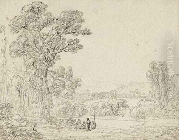 Ideale Landschaft Mit Rastenden Wanderern An Einem Flus - view 1