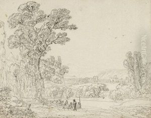 Ideale Landschaft Mit Rastenden Wanderern An Einem Flus by Franz Innocenz Kobell