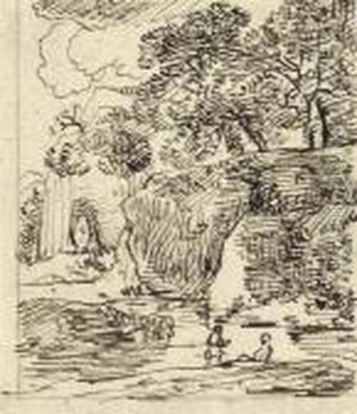 Lot Of 4 Sheets With Landscape Studies. - view 1
