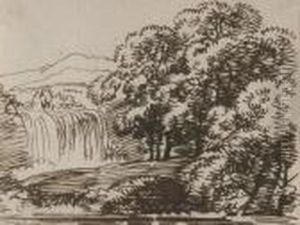 Ideallandschaft Mit Wasserfall.