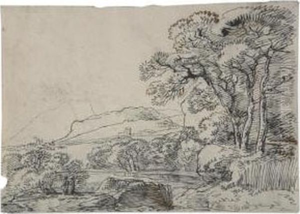 Bewaldete Landschaft Mit Einer Antiken Ruine. - view 1