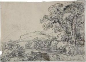 Bewaldete Landschaft Mit Einer Antiken Ruine.