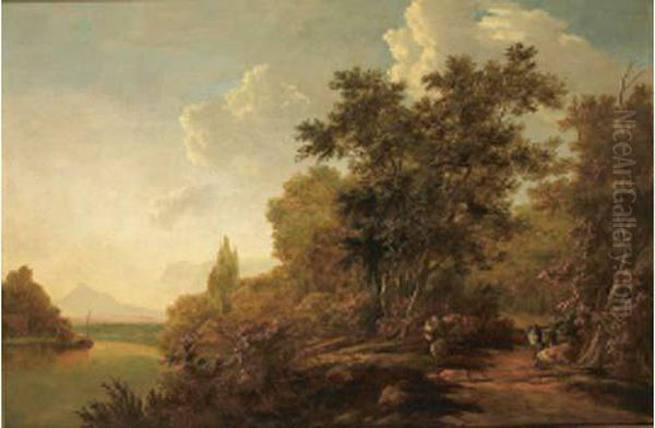 Paysage Avec Riviere Et Troupeau - view 1