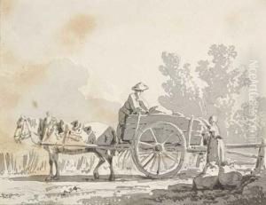 Two Peasants With A Horse-drawn Cart by Franz Innocenz Kobell