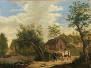 Sommerlandschaft Mit Jungem Bauern Vor Einem Gehoft