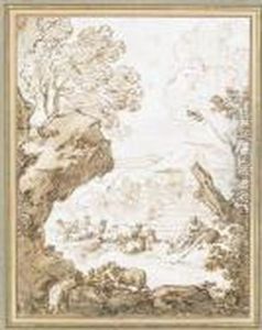 Berger Et Troupeau Dans Un Paysage by Janbaptist Ii Kobell