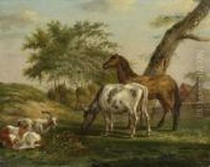 Pferd, Kuhe Und Ziege by Janbaptist Ii Kobell
