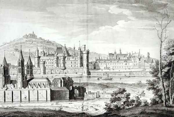 View of the Abbey of Saint-Germain-des-Pres, the Louvre, Petit Bourbon, Montmartre and the Seine in 1410 - view 1