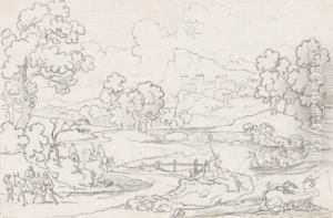 A River Landscape With Anglers A River Landscape With Anglers