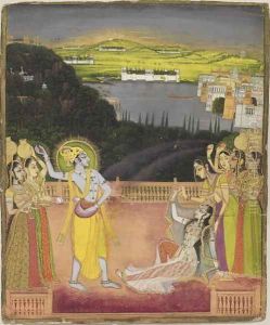 Krishna Celebrates Holi with Radha and the Gopis, from Kishangarh, Rajasthan, c.1755 by Nihal Chand