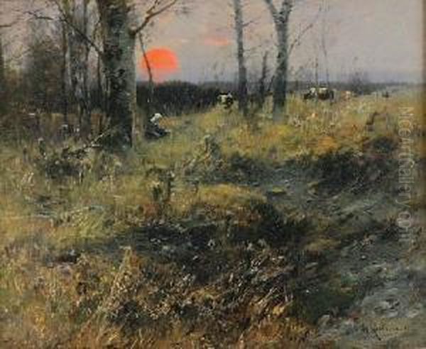 Scena Na Pastwisku O Zachodzie Slonca - view 1