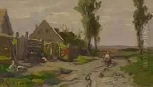 Bauernhauser An Der
 Landstrase. by Roman Kochanowski