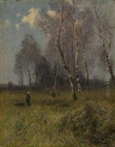 Reisigsammlerin Im
Birkenwald. by Roman Kochanowski