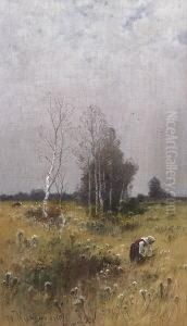Reisigsammlerin In
Moorlandschaft. by Roman Kochanowski