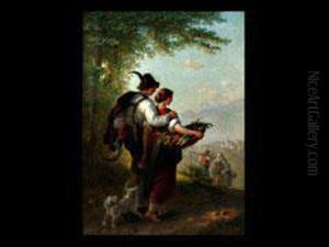 Junger Senner Mit Seinem Dirndl by Julius Kockert