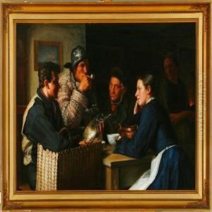 Interior Frombornholm Island With A Family Gathered Around The Table by Hans Christian Koefoed