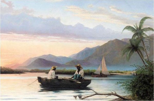Figures Boating On A Lake In Haiti This Lot Contains 1 Item(s). - view 1