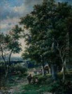 Cottage Amongst Trees by Hendrik Barend Koekkoek
