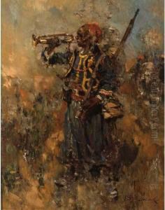 An Infanterist Blowing The Trumpet by Hermanus Willem Koekkoek