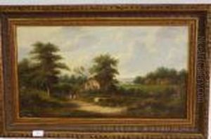 Figuren Bij Boerderij Op Het Engelse Platteland by Johannes Hermanus Koekkoek Snr