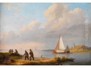 Uferlandschaft Mit Hohem Himmel