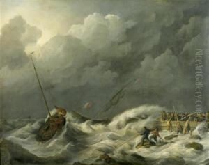 Boats In The Storm In Front Of A Mole