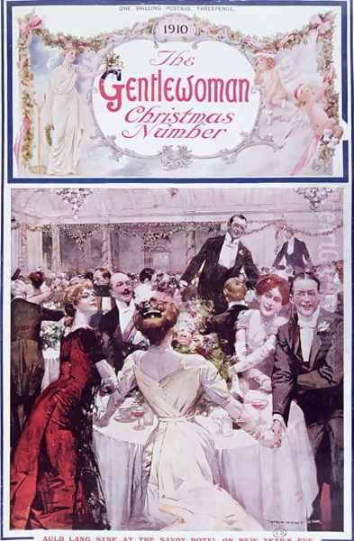 New Year's Eve at the Savoy Hotel, London, cover illustration for The Gentlewoman magazine, Christmas 1910 - view 1