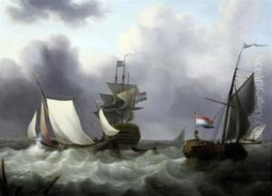 Dutch Shipping In A Heavy Swell by Johannes Hermanus Koekkoek Snr