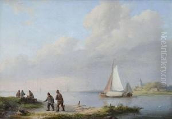 River Landscape With Figures And Sloop - view 1