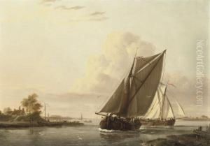 Sailing Vessels On A Calm by Johannes Hermanus Koekkoek Snr
