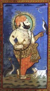 Maharana Bhim Singh of Mewar (reg. 1778-1828) with a Hawk, Udaipur (Mewar) Rajasthan, c.1805 by Chokha