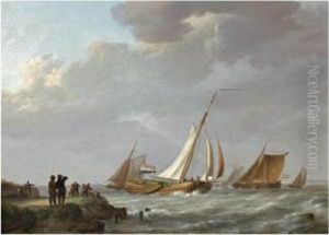 Shipping Off The Dutch Coast by Johannes Hermanus Koekkoek Snr