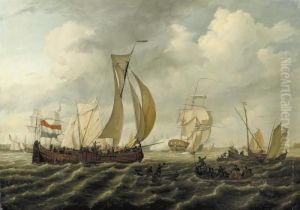 Gesigt Op Amsterdam:
Sailing-freights On The Ij, With Thewestertoren In The Distance,
Amsterdam by Johannes Hermanus Koekkoek Snr