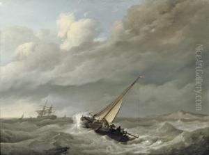 Shipping In Choppy Sea Before A Rocky Coast by Johannes Hermanus Koekkoek Snr