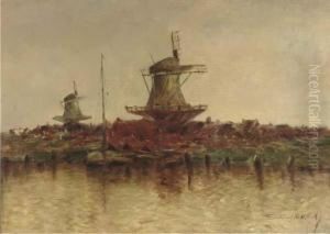 Windmills Along A River by Stephen Robert Koekkoek
