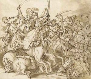 A battle scene by Domenico Campagnola
