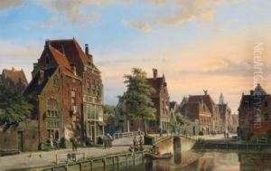 Gracht In Amsterdam Mitblick Auf Das "rembrandts Huis" by Willem Koekkoek