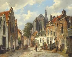 Townspeople On A Sunny Dutch Street by Willem Koekkoek