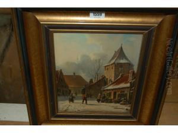 Dutch Winter Scene With Figures And Buildings - view 1