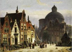 Die Lutherkirche In Amsterdam Mit Blick Auf Einen Stadtplatz by Willem Koekkoek