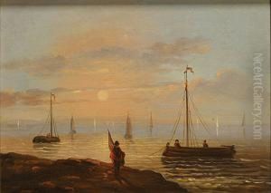 Bateaux De Peche Au Crepuscule by Willem Koekkoek