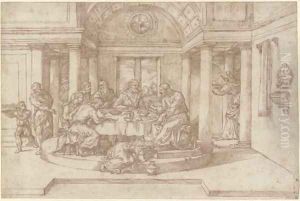Christ in the house of Simon the Pharisee by Domenico Campagnola