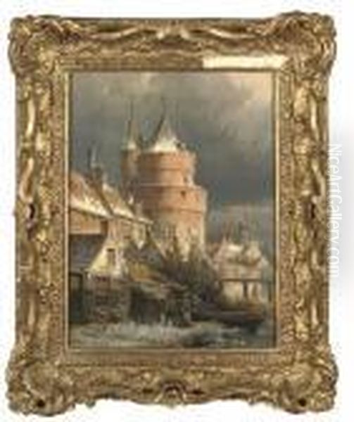 A Castle Tower In A Frozen Winter Landscape - view 1