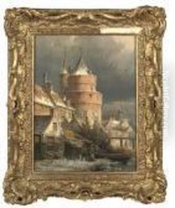 A Castle Tower In A Frozen Winter Landscape