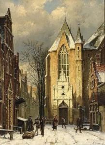 Wintry View Of The Westerstraat With The Westerkerk Enkhuizen