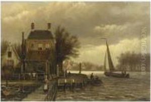 Figures By A Town On The Waterfront by Willem Koekkoek
